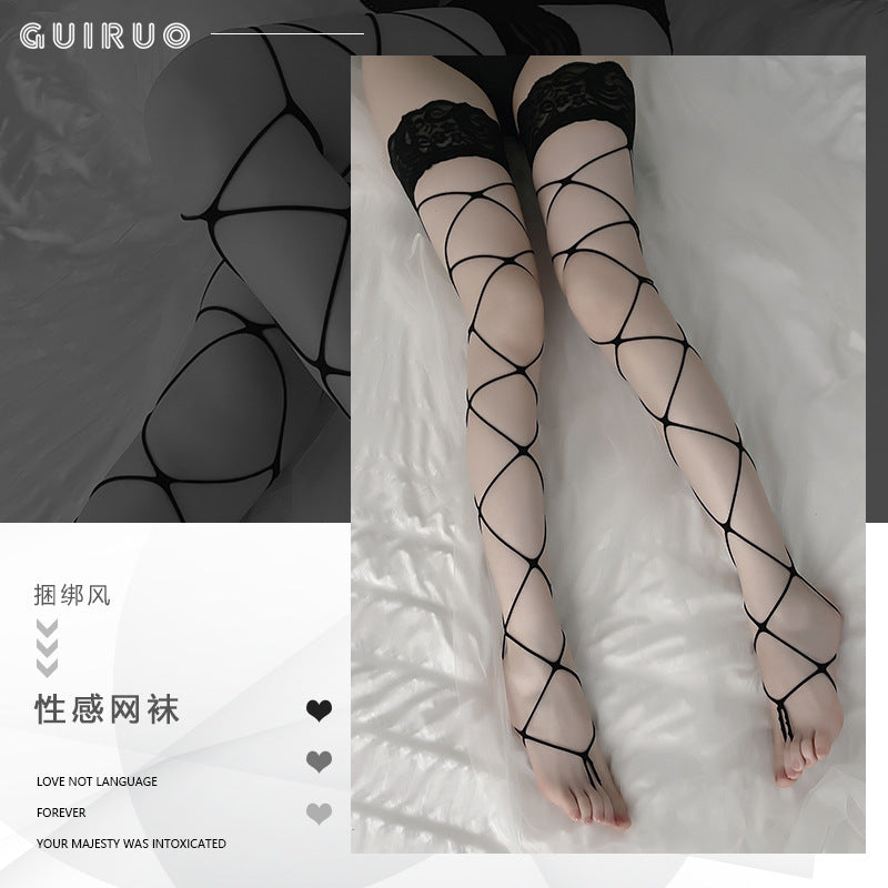 火辣蕾丝边超大网眼高筒网袜-9Rabbit北美情趣用品