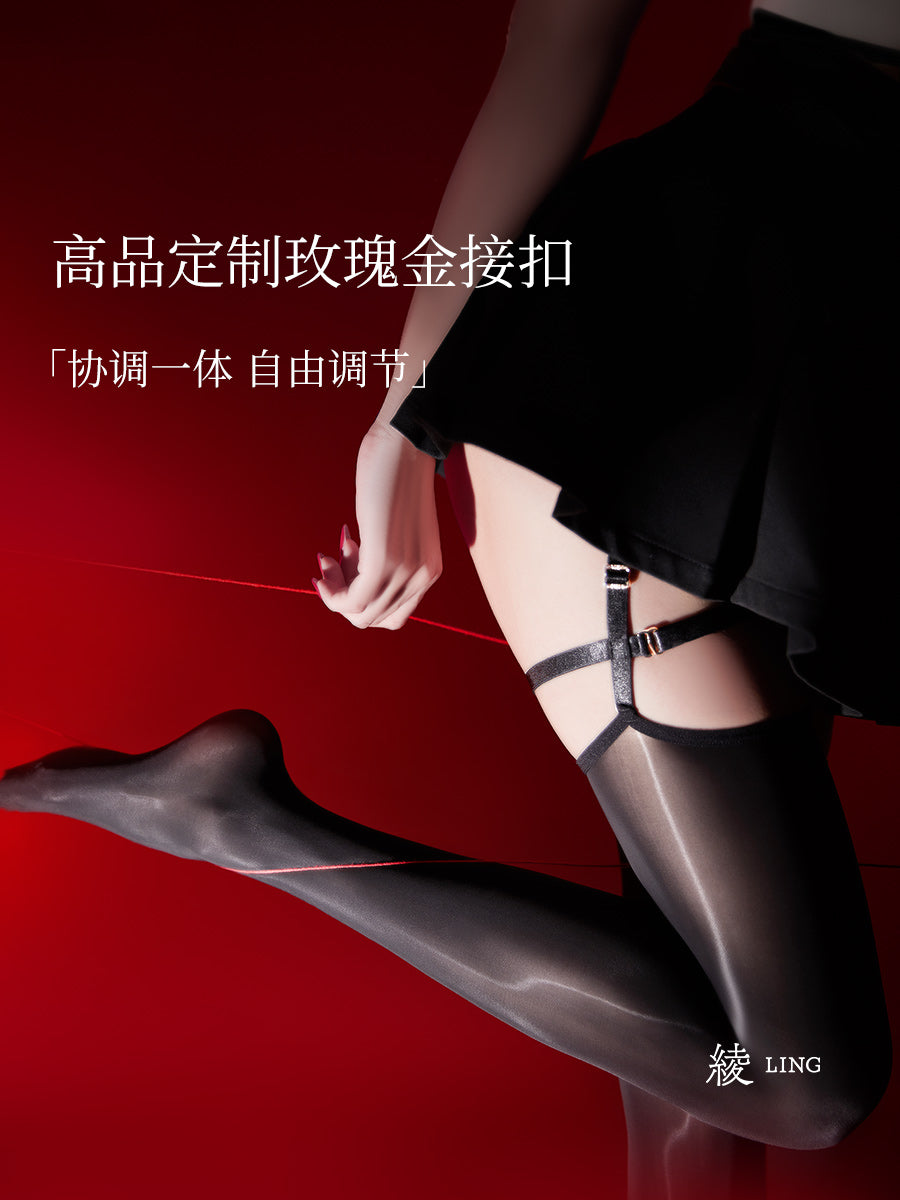 「绫」【缚】束缚禁忌 10D显瘦高筒过膝黑丝腿环一体吊带袜
