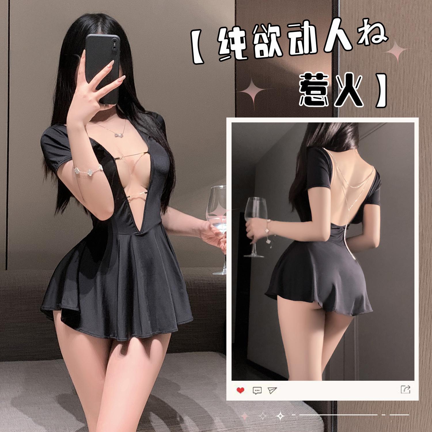 夜店风深V钻链连衣裙透视缕空连衣裙