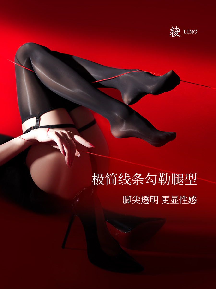 「绫」【缚】束缚禁忌 10D显瘦高筒过膝黑丝腿环一体吊带袜