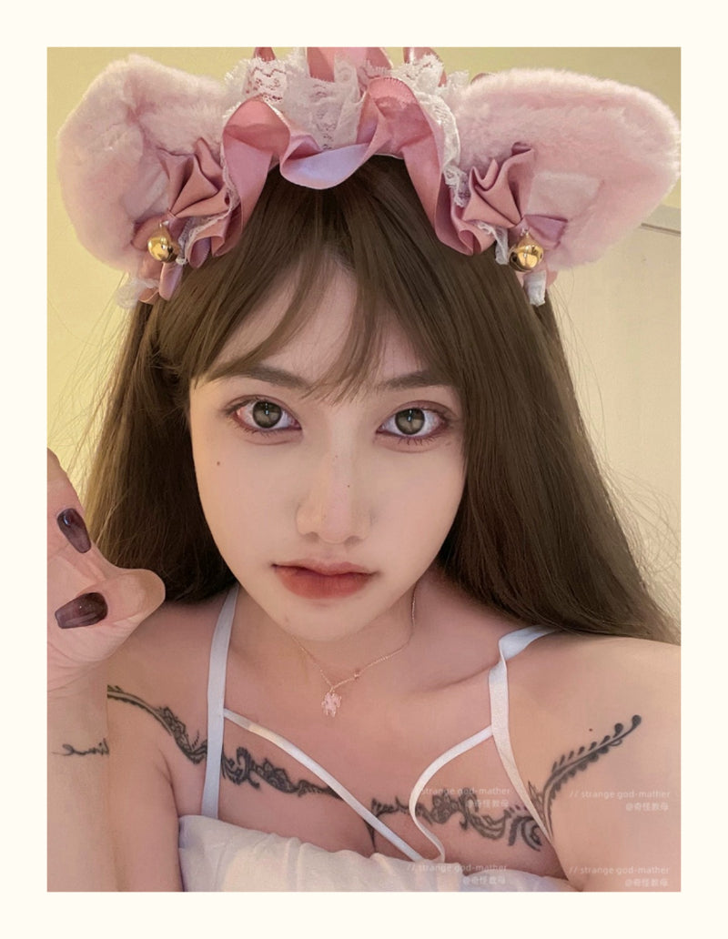 可爱日系洛丽塔猫娘蕾丝毛绒发饰