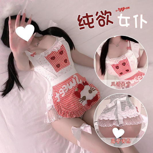 樱桃女佣 纯欲甜心小女仆甜美蕾丝格纹COS制服.
