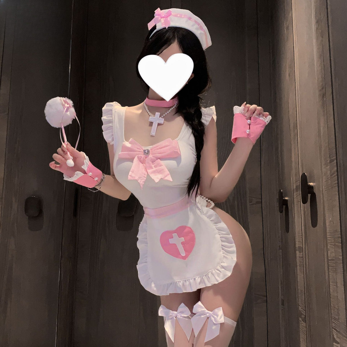 甜美护士 性感交叉绑带蝴蝶结护士女仆装COS