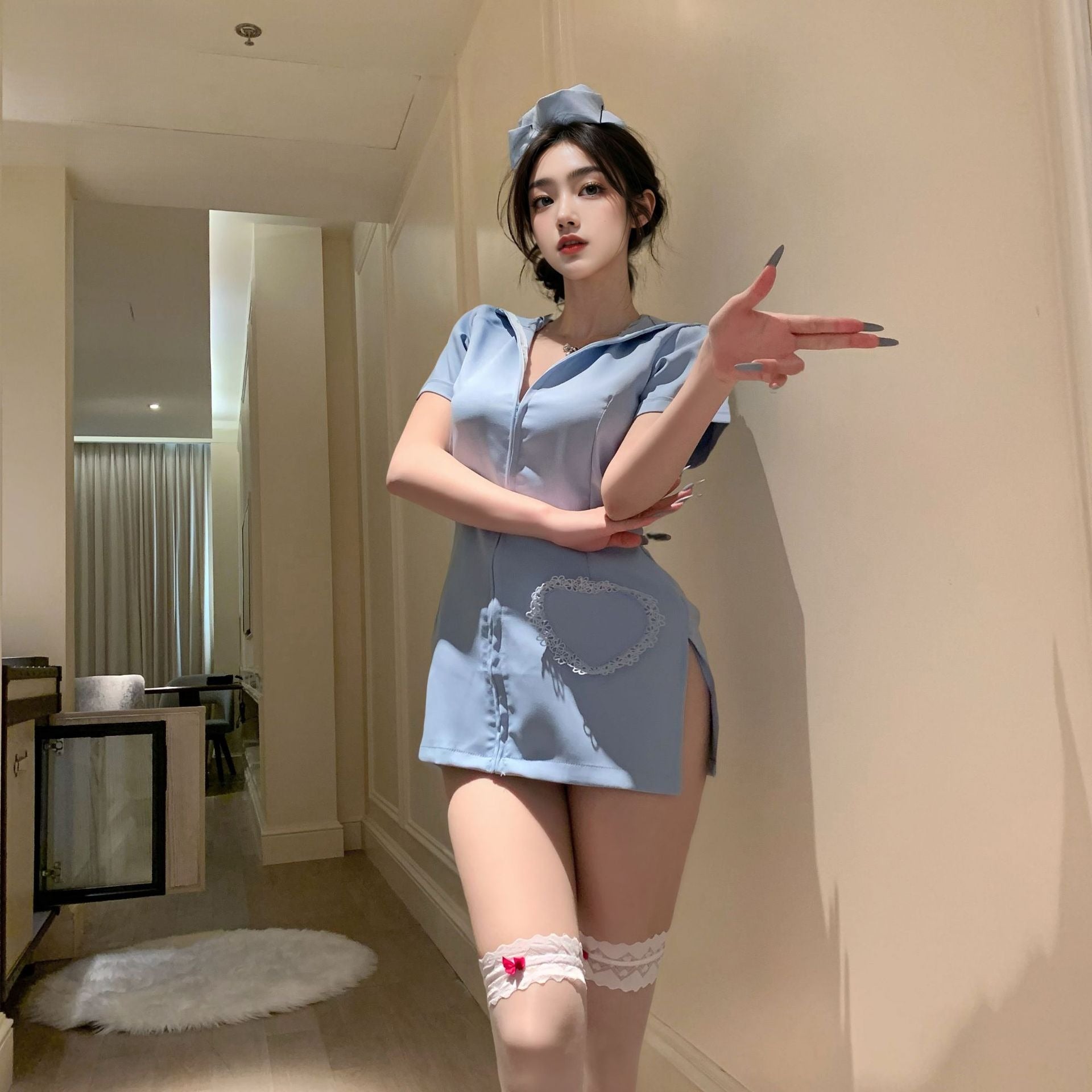 甜心小护士 性感拉链角色扮演火辣护士开叉包臀裙.