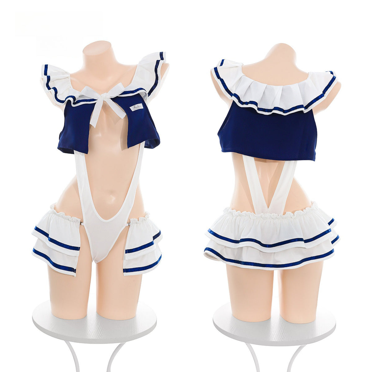 青涩邀约 学院风开档露胸连体衣制服