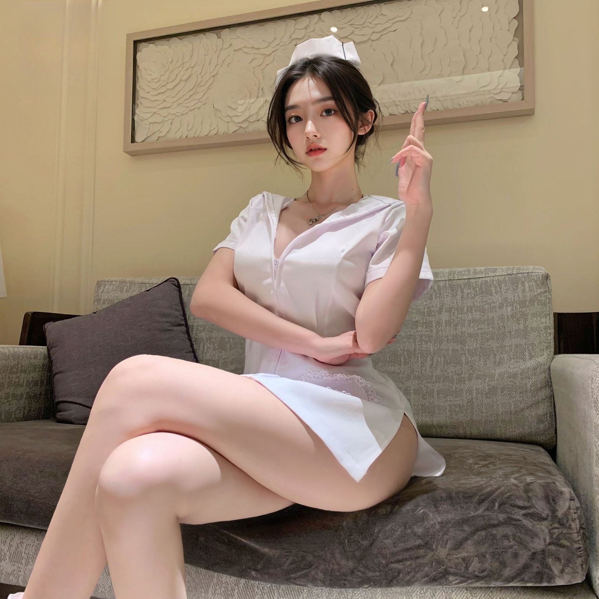 甜心小护士 性感拉链角色扮演火辣护士开叉包臀裙.