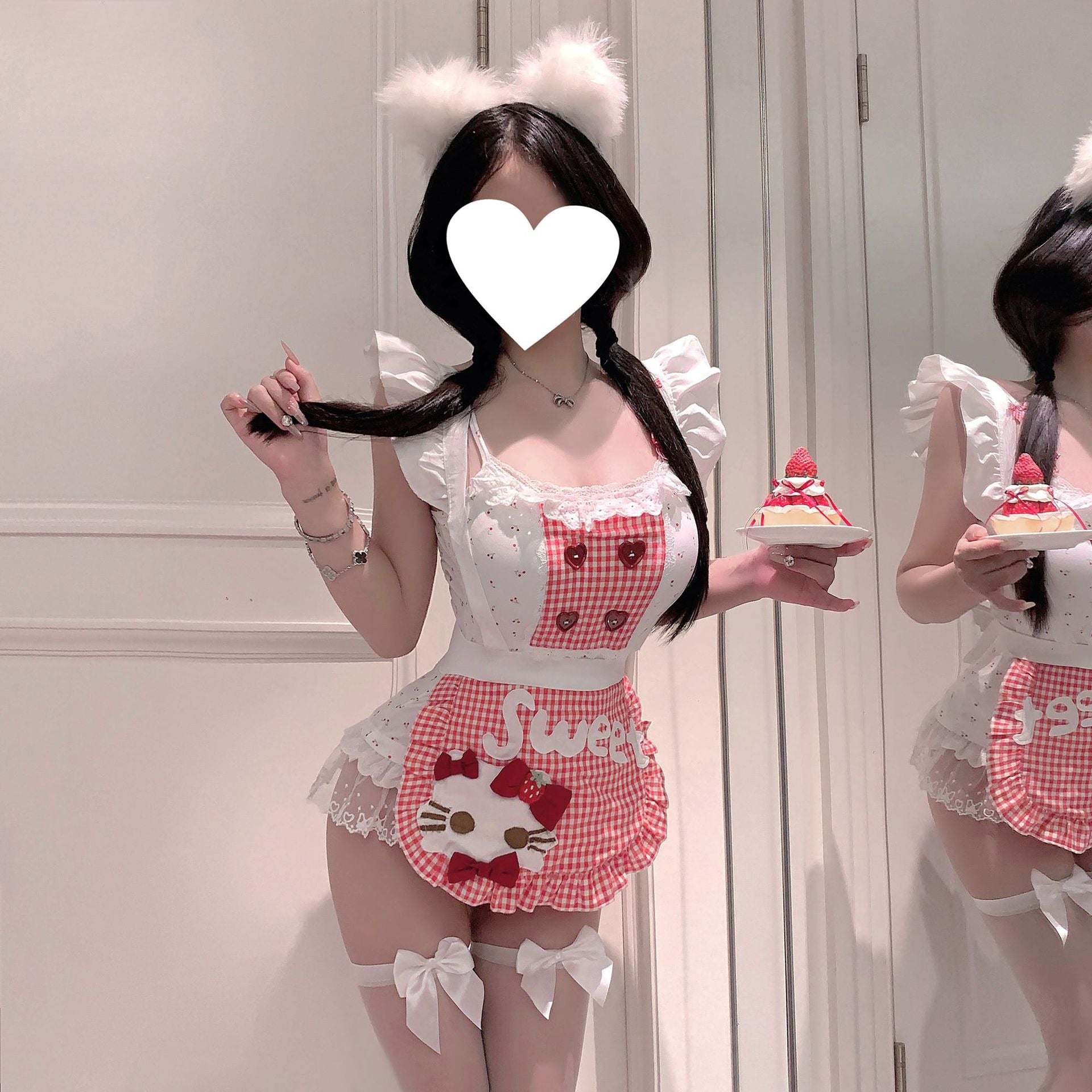 樱桃女佣 纯欲甜心小女仆甜美蕾丝格纹COS制服.