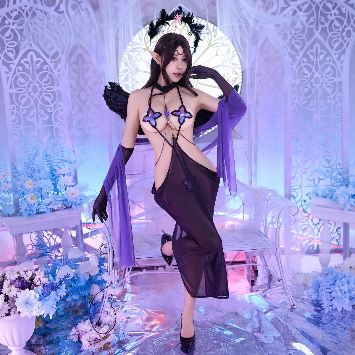 朔月女神 性感镂空梦幻连体衣cos套装