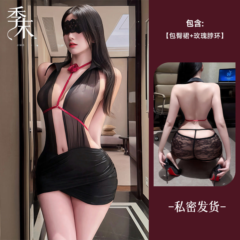 玫瑰情人 秘书OL职业装透视包臀裙御姐风睡裙.