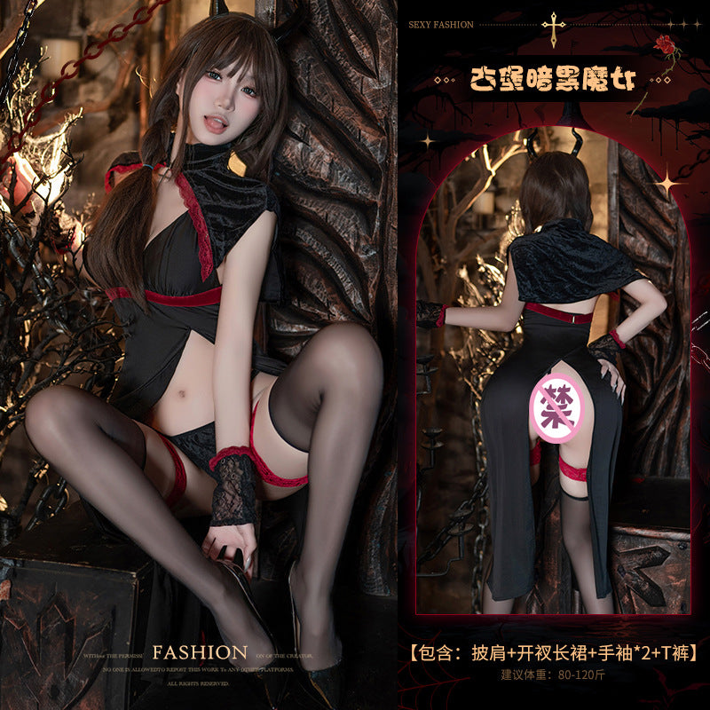 魔女的狂欢 性感高腰开叉暗黑女巫制服套装