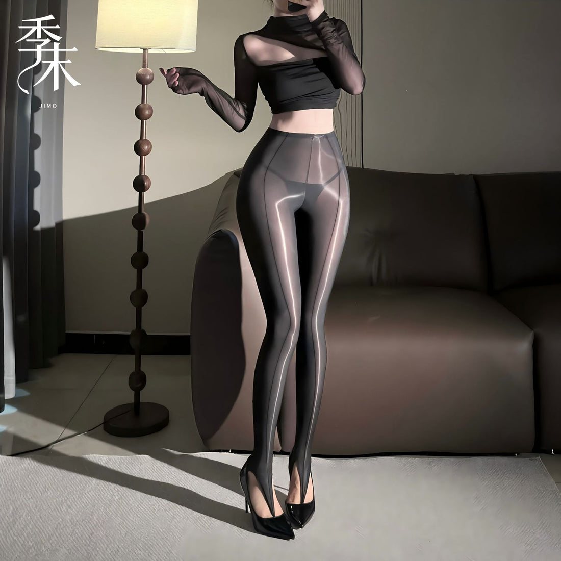 双线超薄面膜料性感极光油光女虾线夹趾丝袜.