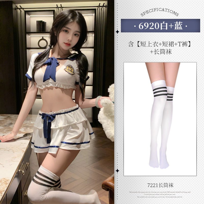 学院之恋 航海学院风甜辣超短裙露臀分体套装制服.