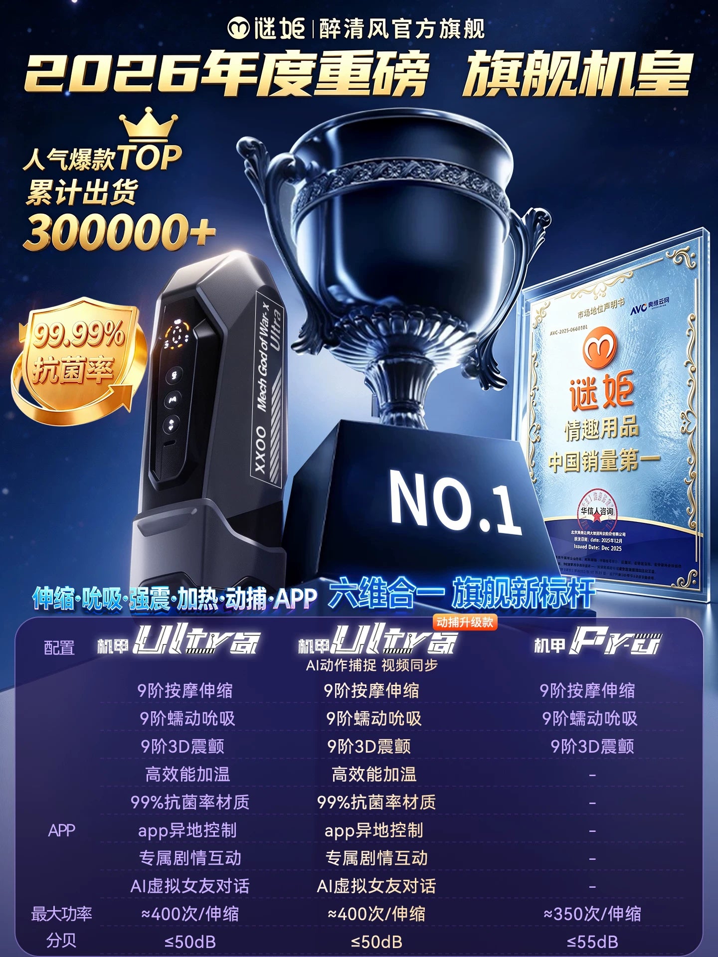 谜姬 机甲战神X 全自动伸缩屏显震动动捕加温飞机杯 - Ultra.