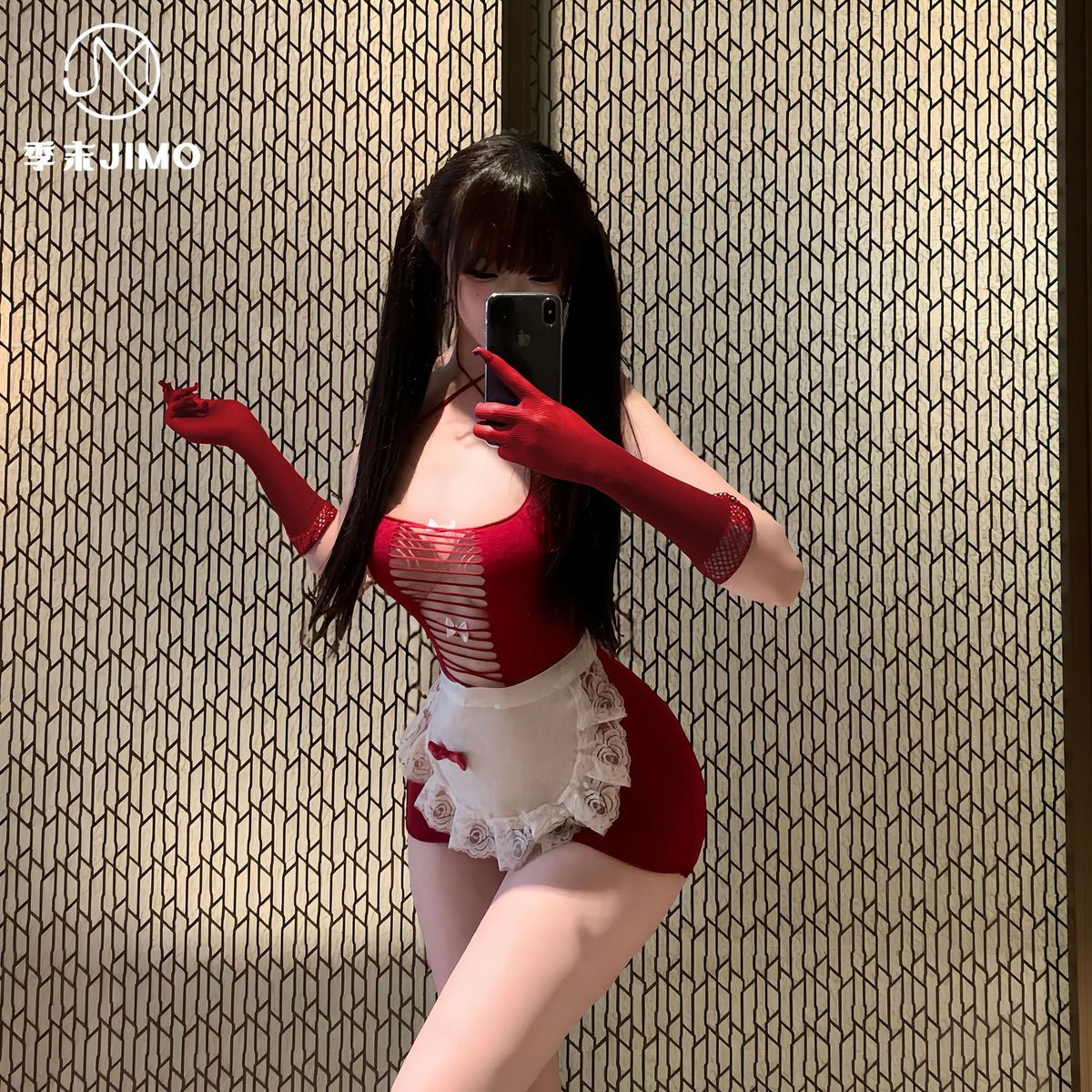 娇俏女仆 可撕露胸女仆透视开档网衣制服套装.