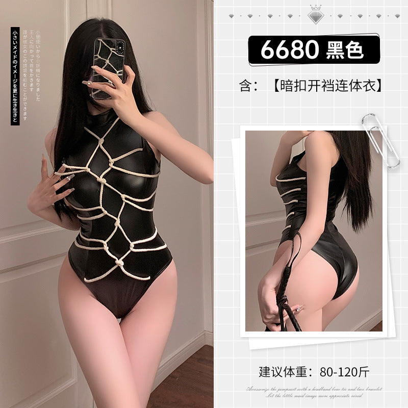 夜晚游戏 性感绑绳束缚暗扣开裆连体衣