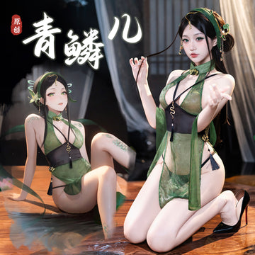 青蛇 风起钱塘深V露臀透视开档古风旗袍