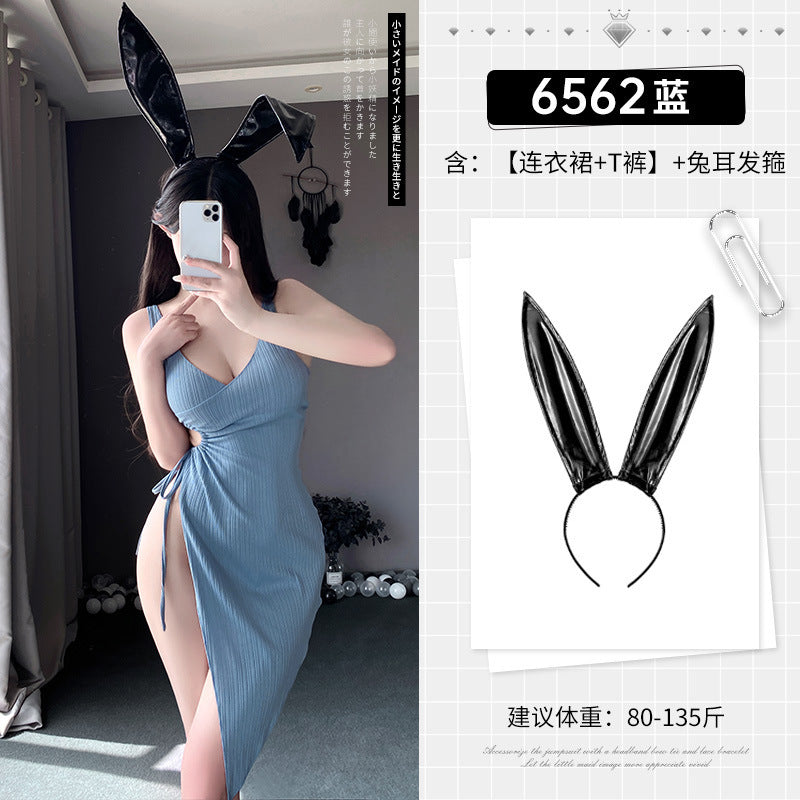 健美女神 镂空抽褶高腰开衩连衣裙