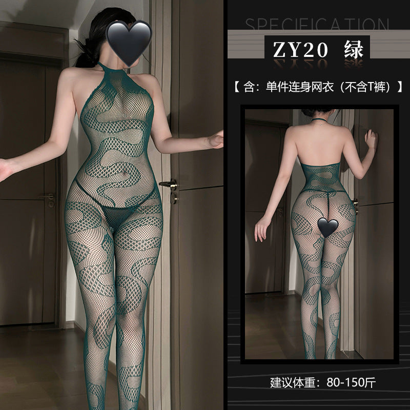 蛇来运转 提花连身网袜调情可撕丝袜透视网衣