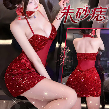 夜火燃欲 新年亮片红色名媛包臀连衣裙
