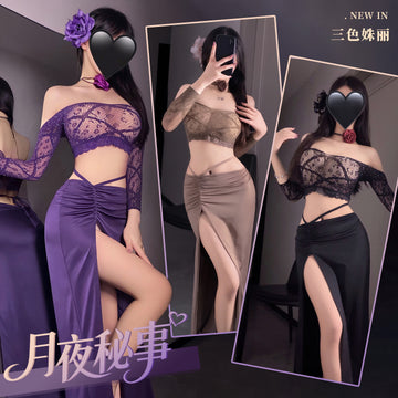 魂牵梦萦 暗欲交织网衣侧开叉睡裙