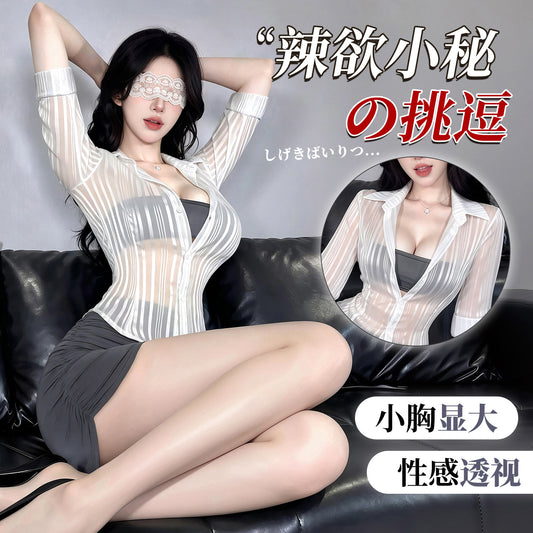 辣欲小秘 绑带性感职业衬衫包臀裙制服.