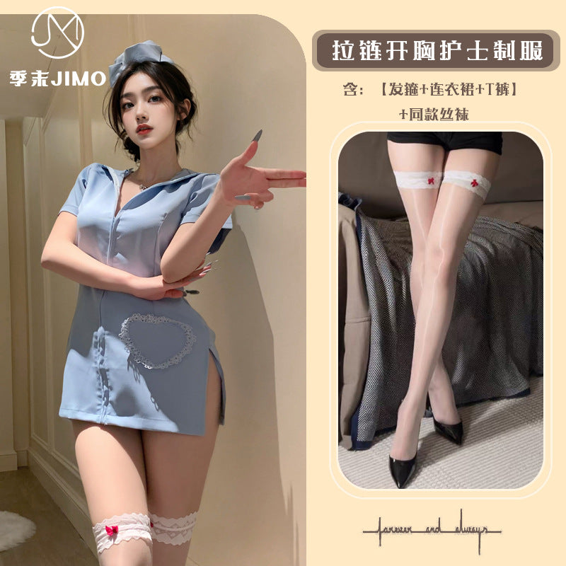 甜心小护士 性感拉链角色扮演火辣护士开叉包臀裙.