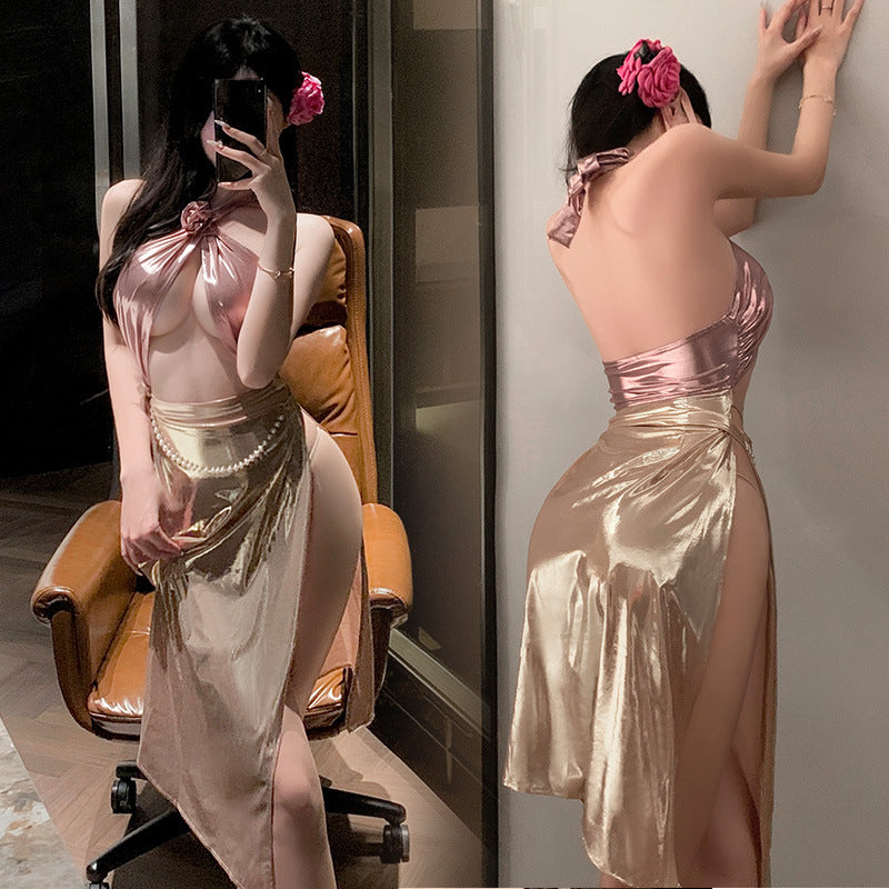 傣族风情 立体玫瑰点缀异域长裙纯欲套装