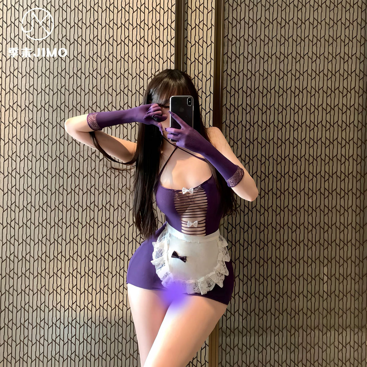 娇俏女仆 可撕露胸女仆透视开档网衣制服套装.