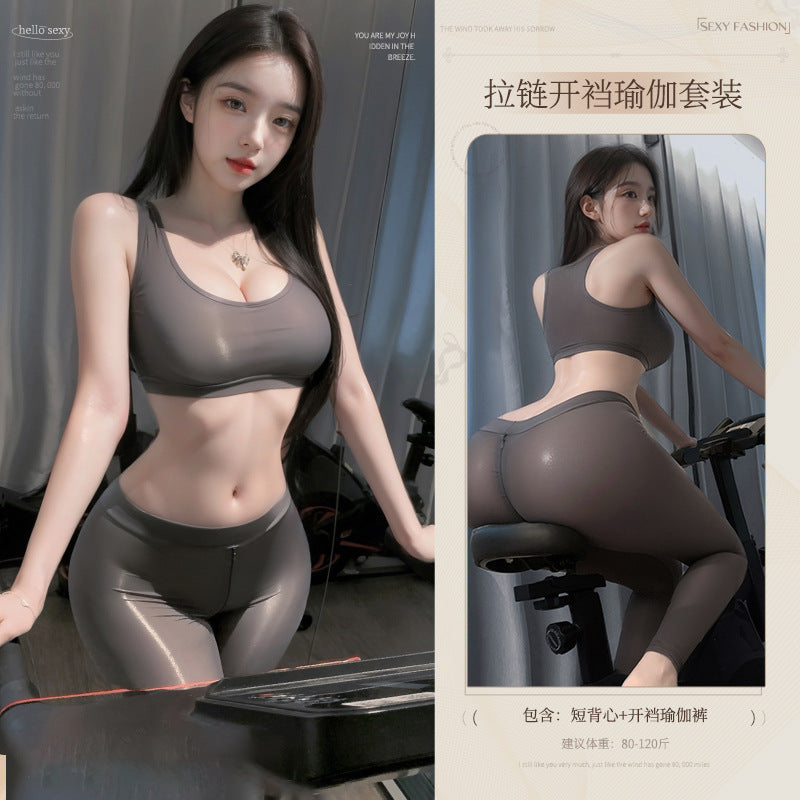健身女神 紧身分体拉链开裆修身弹力丝滑瑜伽服制服