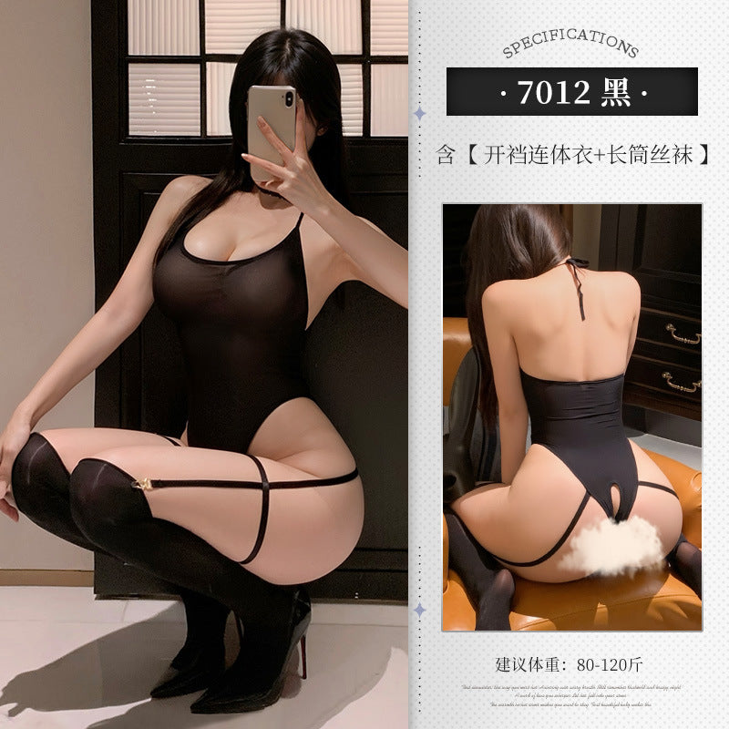 透身PLAY 油光纯欲免脱开档连体套装