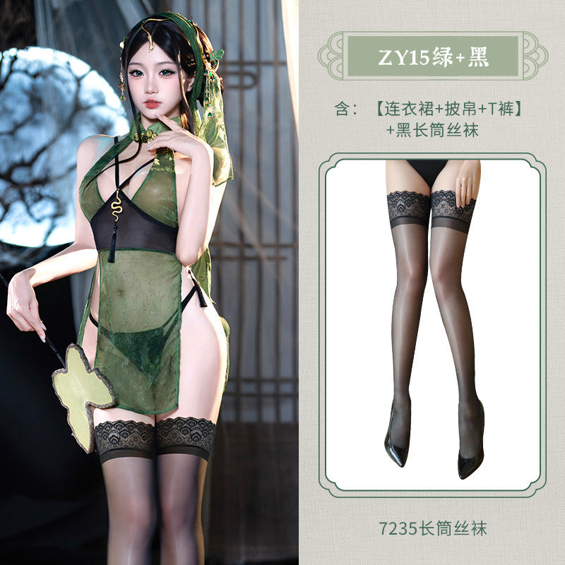 青蛇 风起钱塘深V露臀透视开档古风旗袍