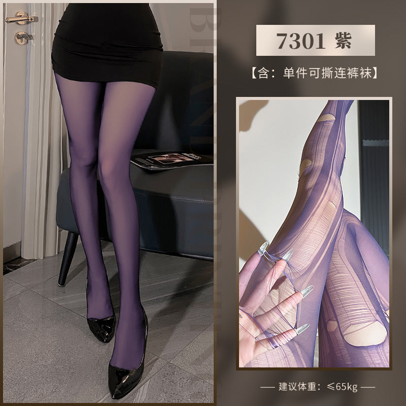 薄透狂野手撕连裤袜