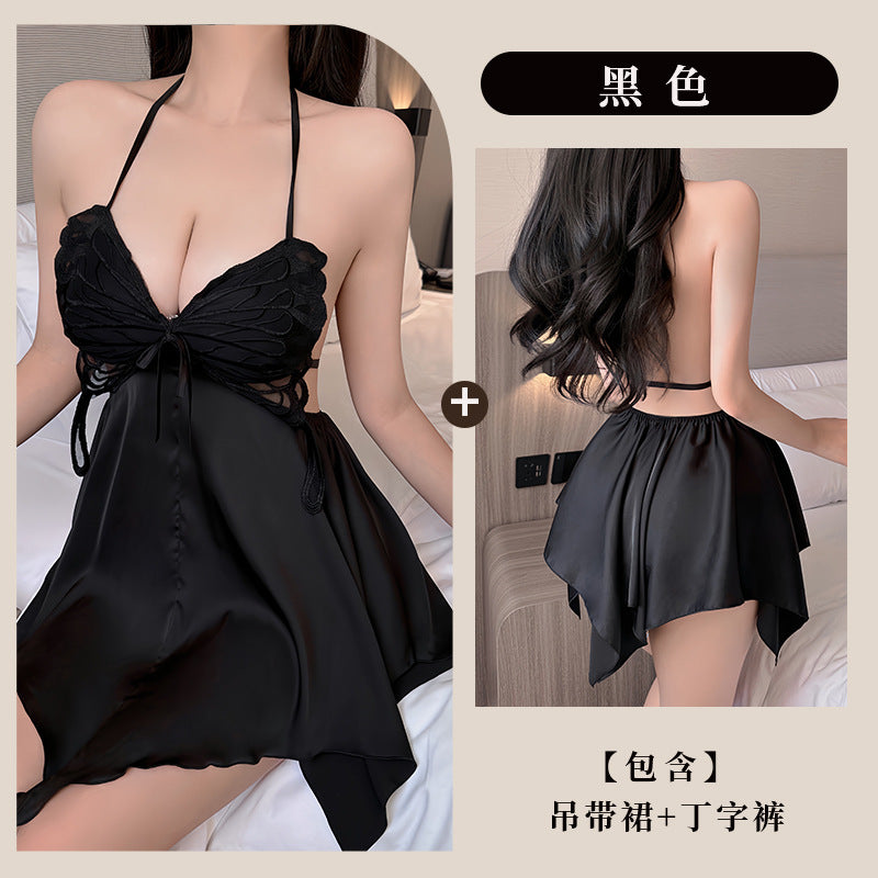 冰丝蝴蝶翅加胸垫吊带睡裙