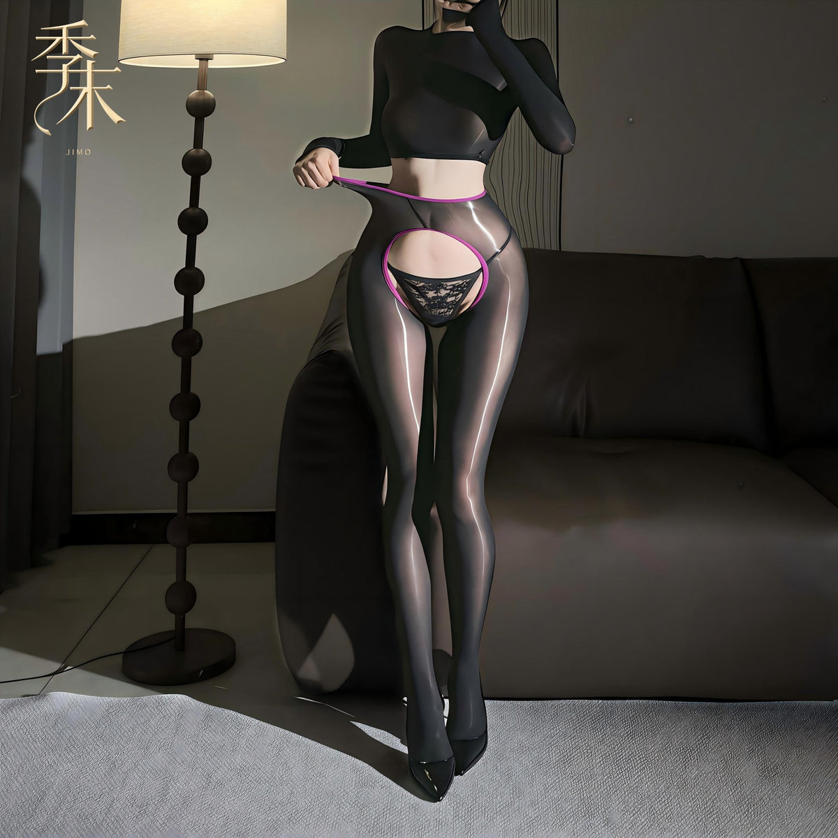 你的礼物 蝴蝶开档高光镂空油亮3D马油透视丝袜.