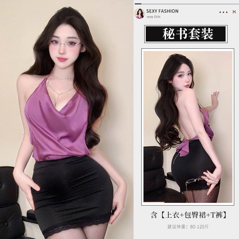 禁欲秘书长 露沟性感包臀诱惑荡领裸背套装.