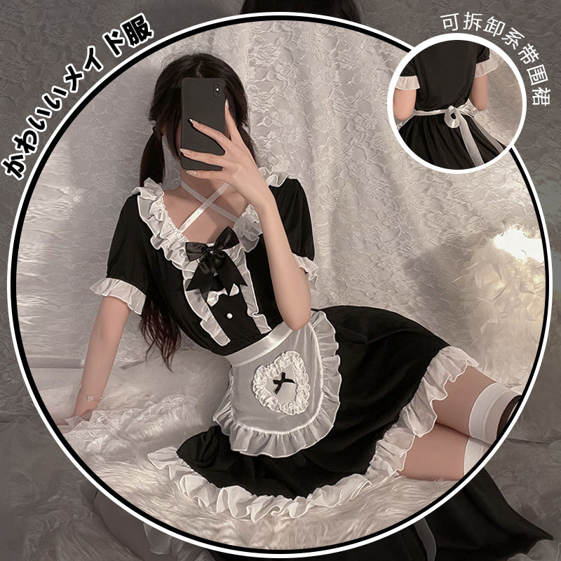 日系性感绑带围裙诱惑可爱女仆制服角色扮演套装