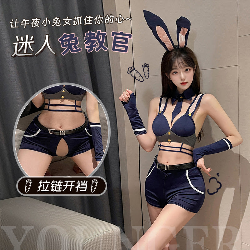 兔兔教官 午夜兔女巡查官开裆套装