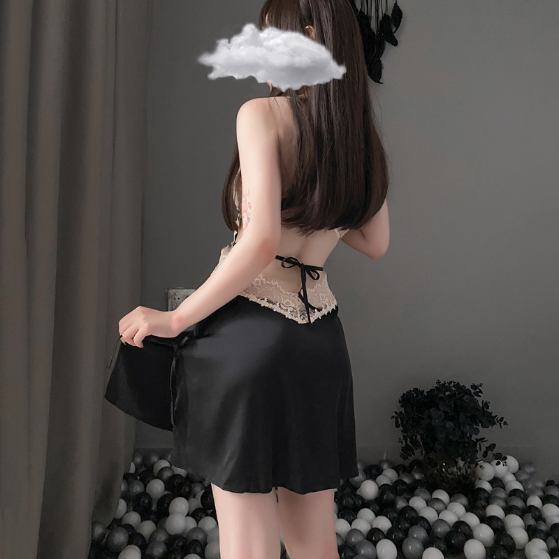 缠绵时分 私房法式蕾丝美背绑带吊带睡裙