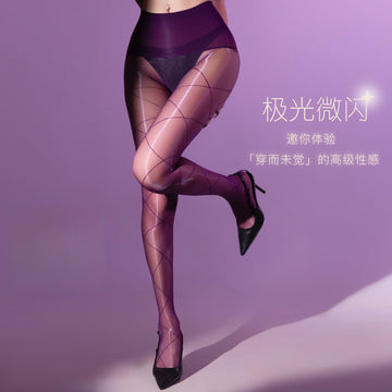 「情结」交叉菱形格性感无缝极光油亮超薄连裤袜丝袜