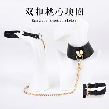 SM黑色爱心双扣项圈牵引.