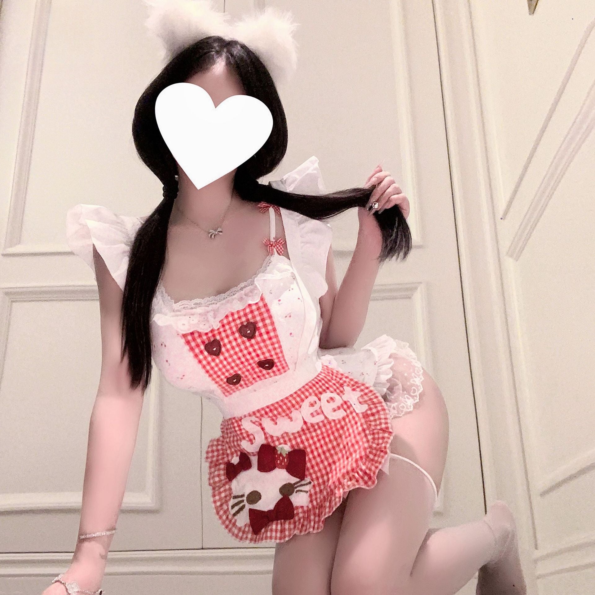 樱桃女佣 纯欲甜心小女仆甜美蕾丝格纹COS制服.