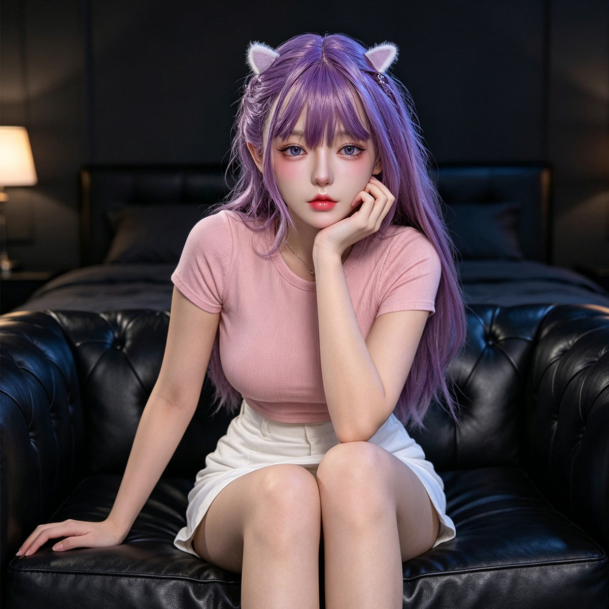 谜姬铂金液态硅胶实体娃娃 - 紫发猫耳紫汐