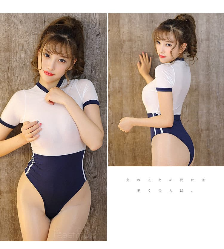 日式清纯少女拼接色性感开档连体衣-9Rabbit北美情趣用品